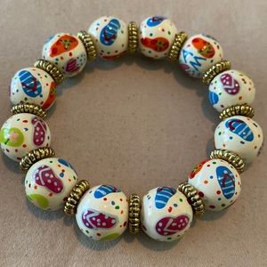 Angela Moore hand painted beaded bracelet - Flip Flop Party - White Multi